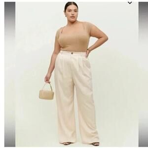 Reformation Mason Pant size 16 wide leg cream trouser oversized‎ fit pleated